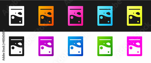 Set Plastic bag of drug icon isolated on black and white background. Health danger. Vector