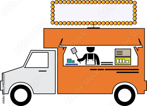 Street food truck with cook vector icon isolated