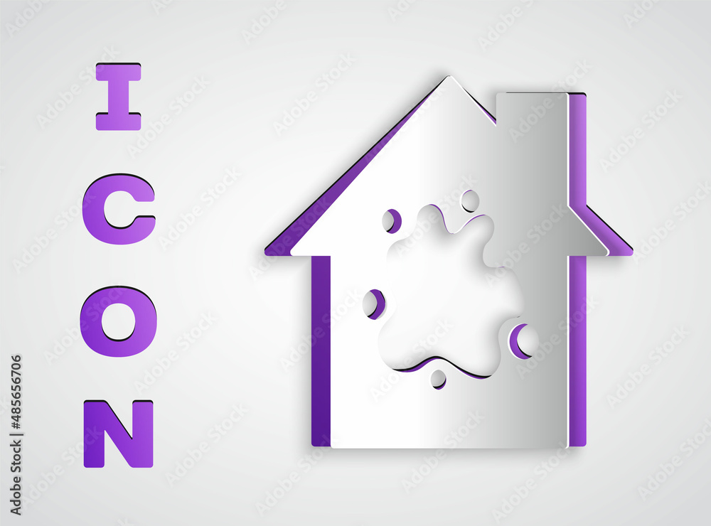 Paper cut Painting the house icon isolated on grey background. Paper art style. Vector Paper cut Painting the house icon isolated on grey background. Paper art style. Vector