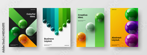 Premium realistic spheres company brochure concept composition. Fresh catalog cover design vector illustration set.