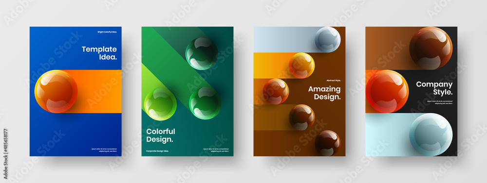 Bright realistic spheres banner template set. Amazing poster design vector concept collection.