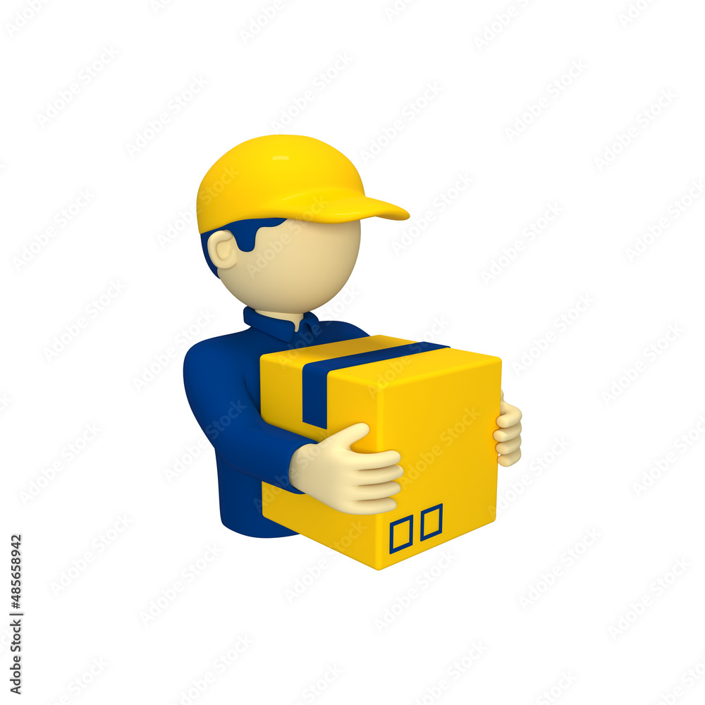 Icon of a courier with a package. 3D rendering. Elements for design.