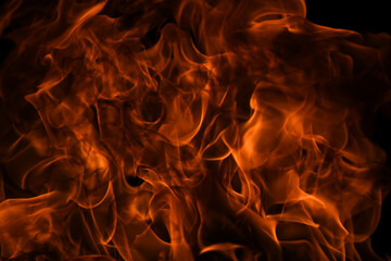 Fire flame isolate on black background. Burn flames, abstract texture. Art design for fire pattern, flame texture.