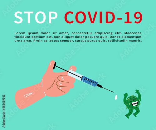 Covid-19 corona virus vaccination concept, prevention, immunization. Hand drawn illustration. Stop Covid-19.