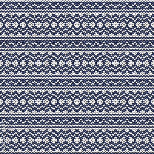 Knitting texture pattern. Winter textile background. Ugly Christmas sweater design. Fair isle ornament. Vector seamless pattern.