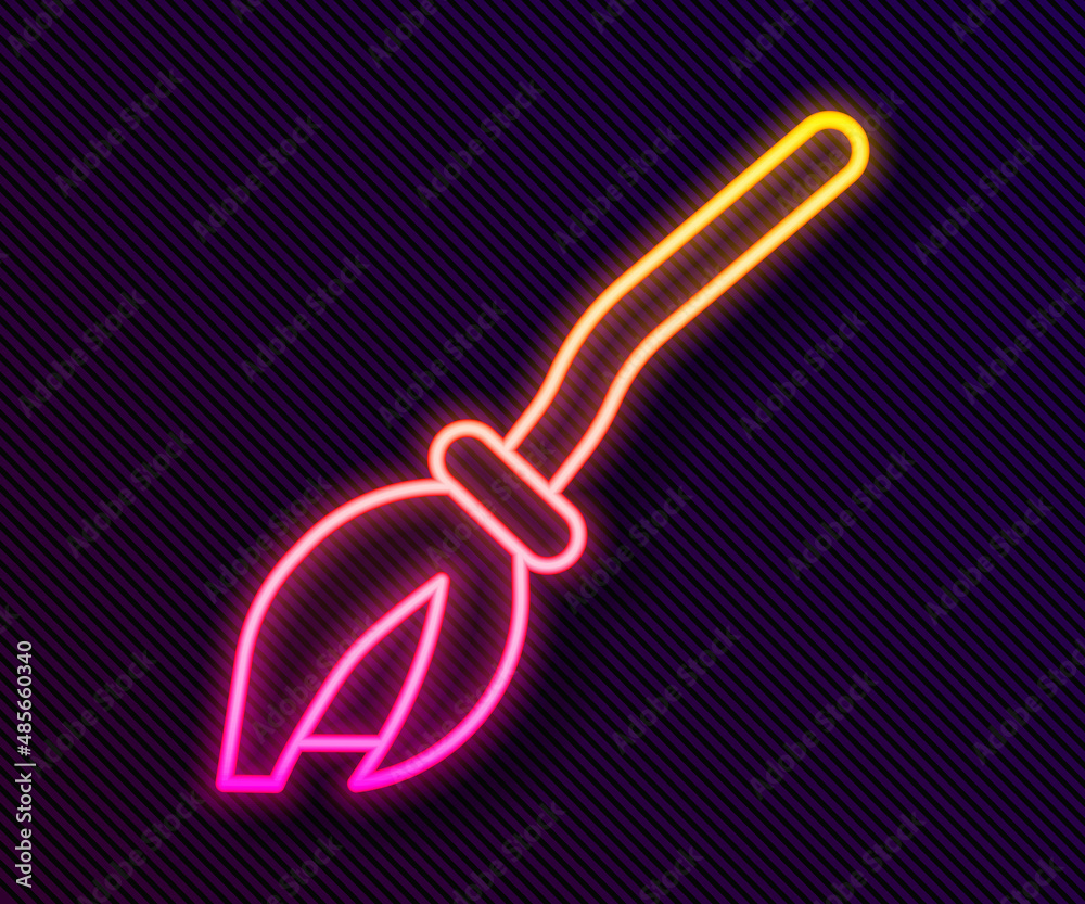 Glowing neon line Witches broom icon isolated on black background. Happy Halloween party. Vector Glowing neon line Witches broom icon isolated on black background. Happy Halloween party. Vector