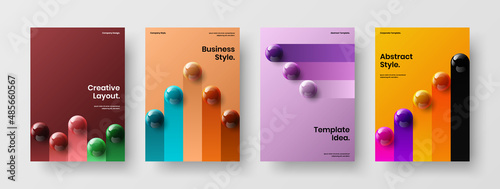 Minimalistic book cover A4 vector design template collection. Unique 3D spheres corporate identity layout composition.