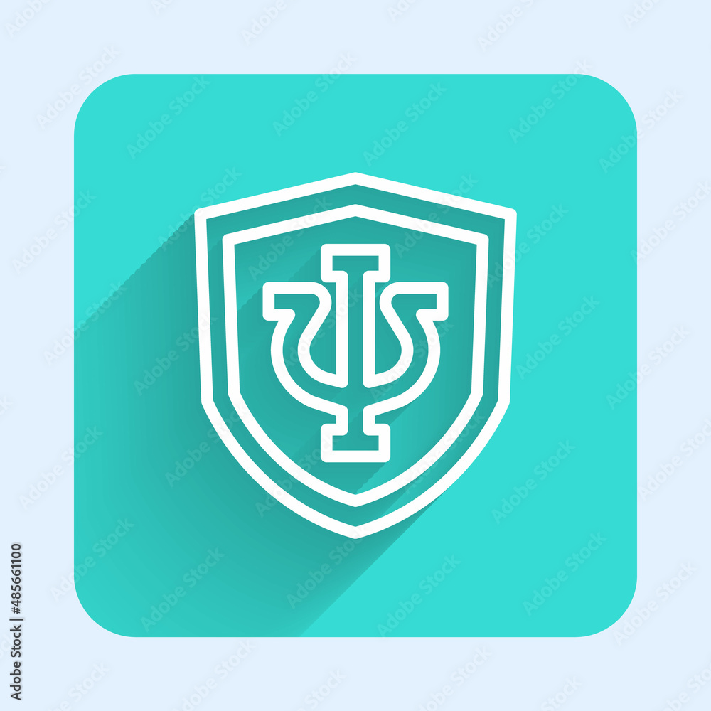 White line Psychology icon isolated with long shadow background. Psi symbol. Mental health concept, psychoanalysis analysis and psychotherapy. Green square button. Vector White line Psychology icon isolated with long shadow background. Psi symbol. Mental health concept, psychoanalysis analysis and psychotherapy. Green square button. Vector