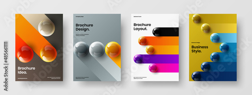 Clean 3D balls presentation illustration bundle. Trendy leaflet design vector layout set.