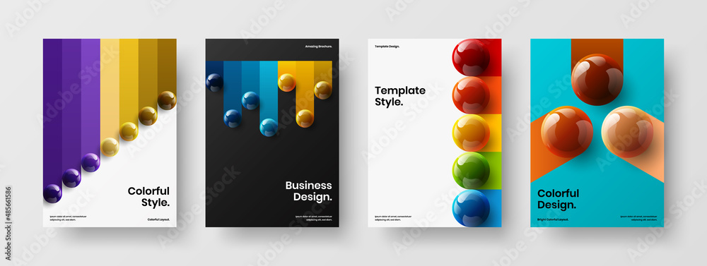 Colorful placard design vector concept collection. Vivid realistic spheres journal cover template set.