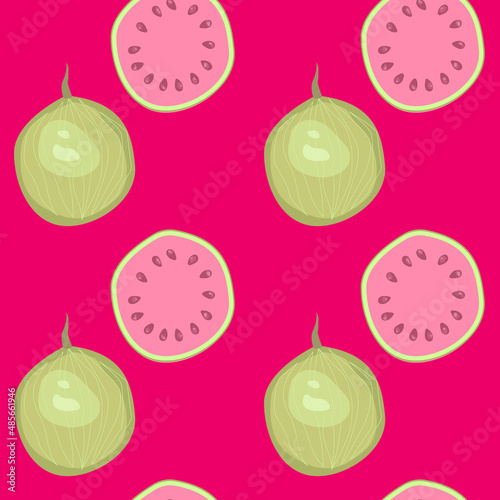 pink and green watermelons on raspberry background seamless pattern