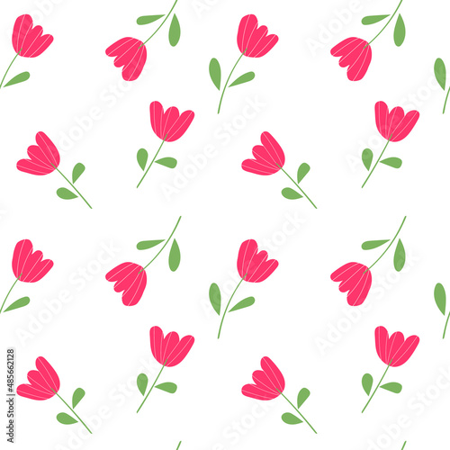 Seamless pattern pink tulips on a white background