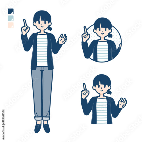 ひとつ結びヘアーの女性が話しているイラスト