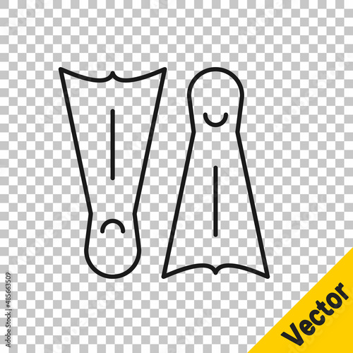 Black line Rubber flippers for swimming icon isolated on transparent background. Diving equipment. Extreme sport. Diving underwater equipment. Vector