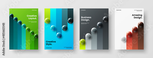 Isolated 3D spheres book cover concept collection. Minimalistic leaflet vector design illustration bundle.