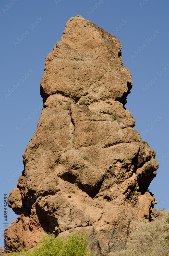 Rocky cliff in the Integral Natural Reserve of Inagua. Gran Canaria. Canary Islands. Spain.