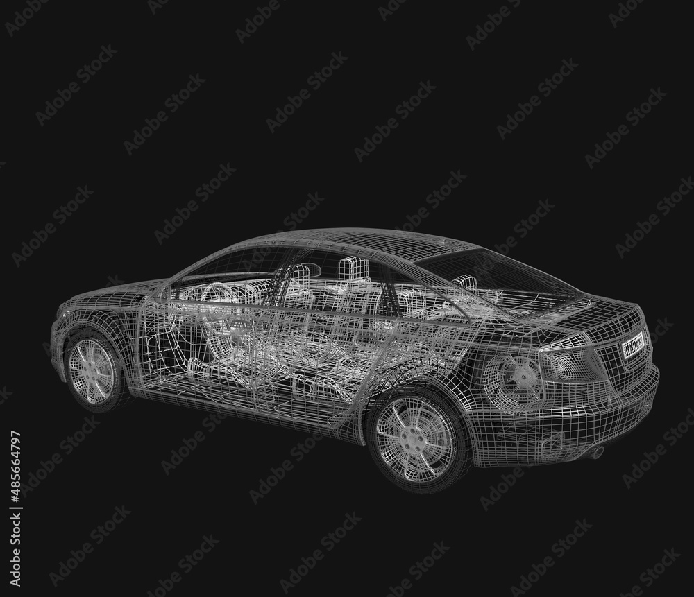 Naklejka premium Art car model on a black background. 3d render