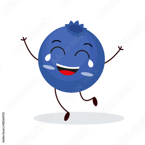 Cute happy blueberry character. Funny fruit emoticon in flat style.