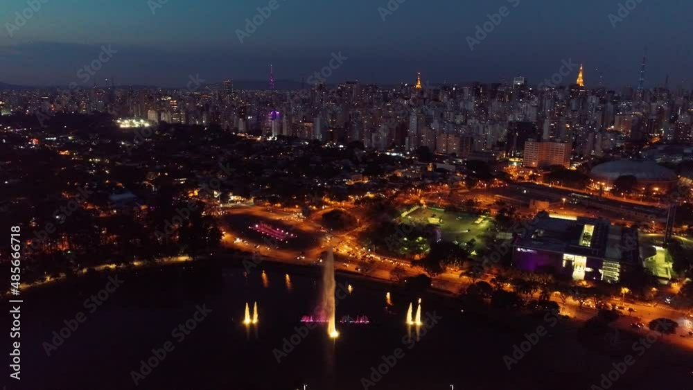 Night downtown Sao Paulo Brazil. Downtown district at night life scenery. Metropolis landscape of landmark city. Building and avenue at historic center of city. Night downtown Sao Paulo Brazil. Downtown district at night life scenery. Metropolis landscape of landmark city. Building and avenue at historic center of city.