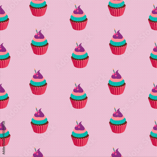 Pattern with pink sweet cakes