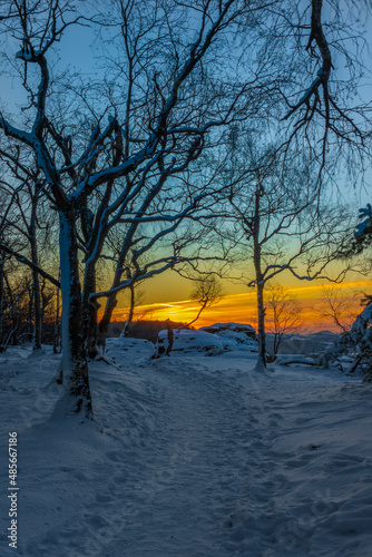 View near Tisa village in winter snowy morning before sunrise © luzkovyvagon.cz
