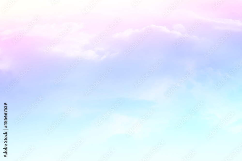 Colorful sky with Soft clouds. Fantasy magical sunny sky pastel background is fluffy white cloud. Freedom wallpaper concept. Sweet color dream.