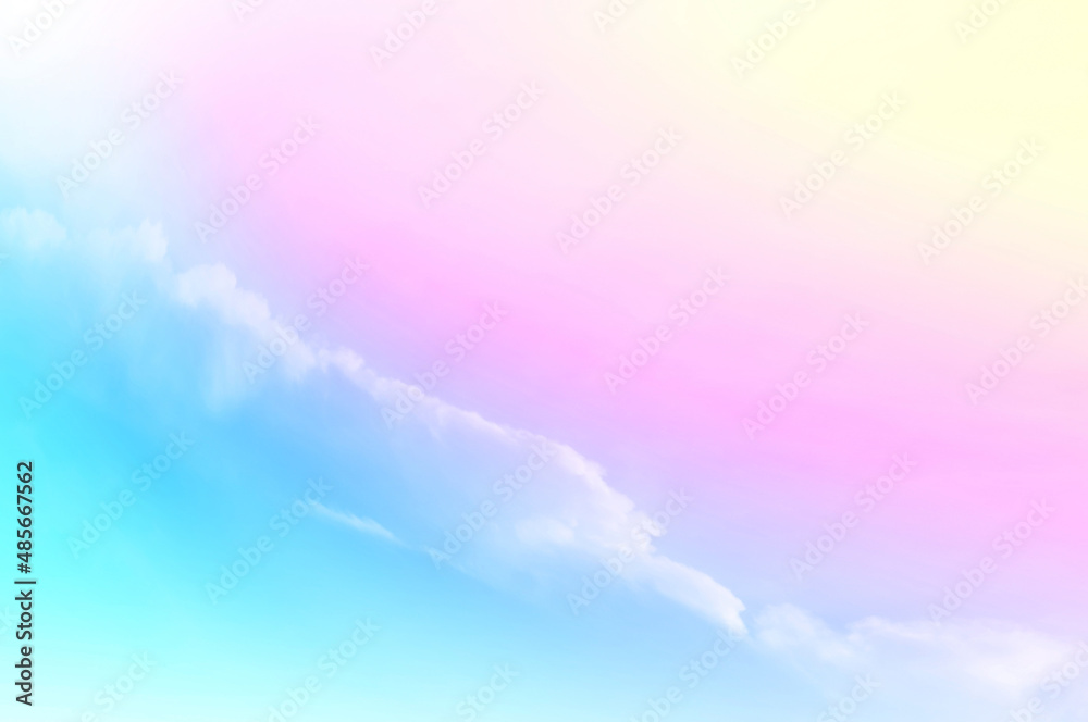 Obraz premium Colorful sky with Soft clouds. Fantasy magical sunny sky pastel background is fluffy white cloud. Freedom wallpaper concept. Sweet color dream.