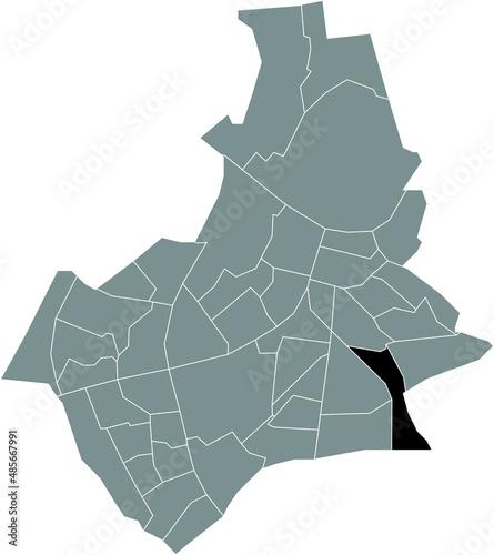 Black flat blank highlighted location map of the GROENEWOUD NEIGHBORHOOD inside gray administrative map of Nijmegen, Netherlands