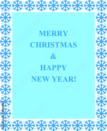 Merry Christmas and Happy New Year slogan on postcard or banner. Vector design in blue color