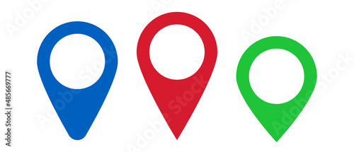 Map pin icon set. Location display on a map. Vectors.