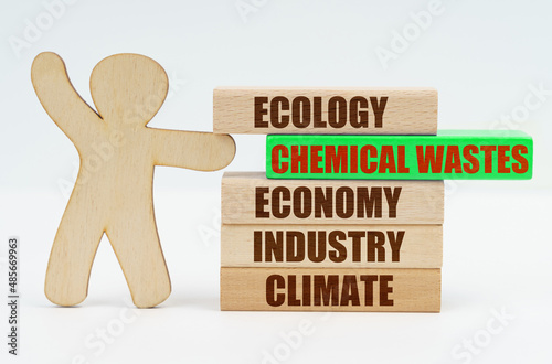 Wallpaper Mural The wooden man moves the green block with the inscription - Chemical wastes Torontodigital.ca