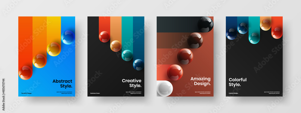 Fresh 3D spheres booklet template bundle. Abstract banner A4 vector design illustration collection.