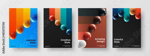 Fresh 3D spheres booklet template bundle. Abstract banner A4 vector design illustration collection. © kitka