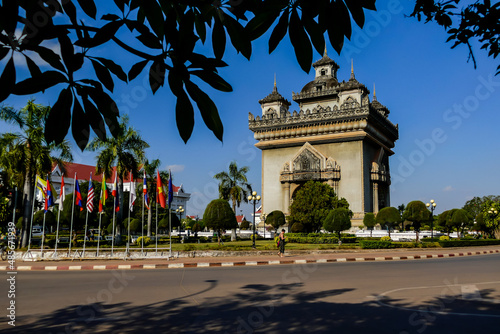 triumphal arch in madrid spain, digital photo picture as a background , taken in Patuxai laos, asia , taken in Sisaket temple , luang prabang, laos, asia photo