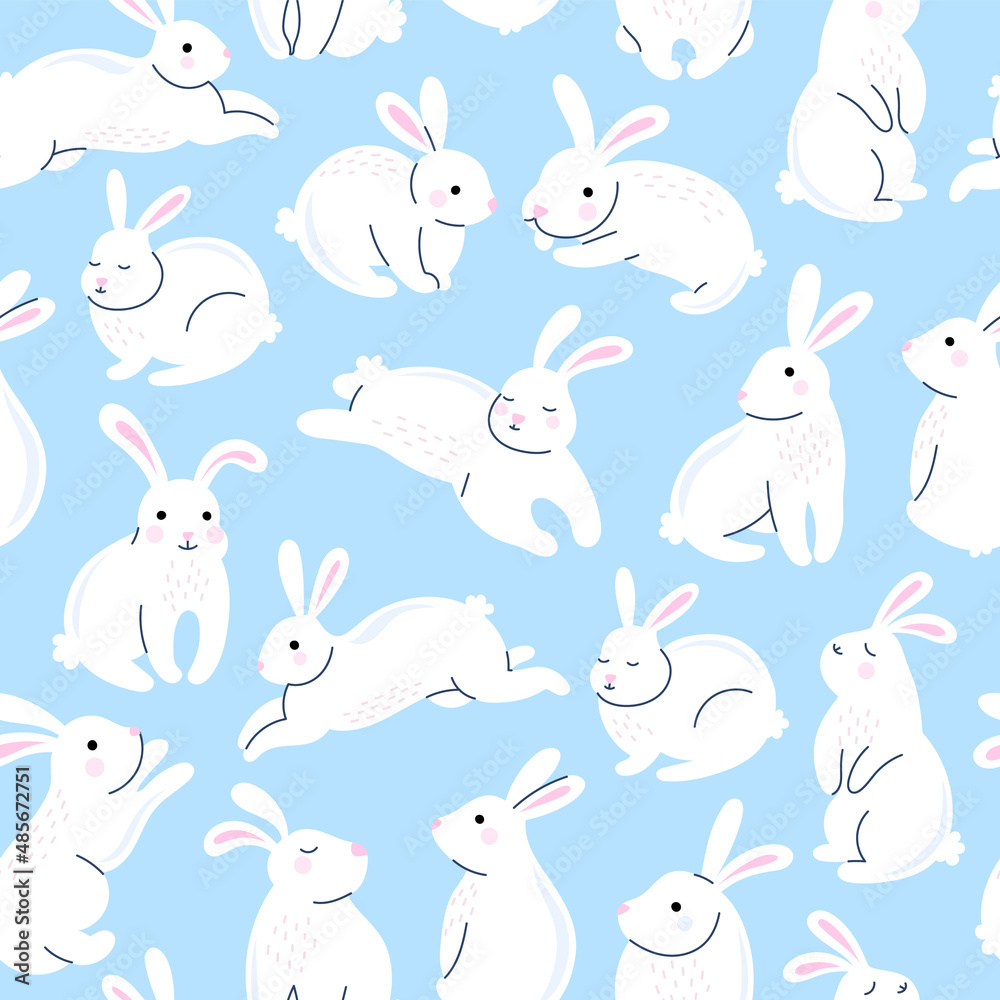 Rabbit seamless pattern. Simple bunny seamless background