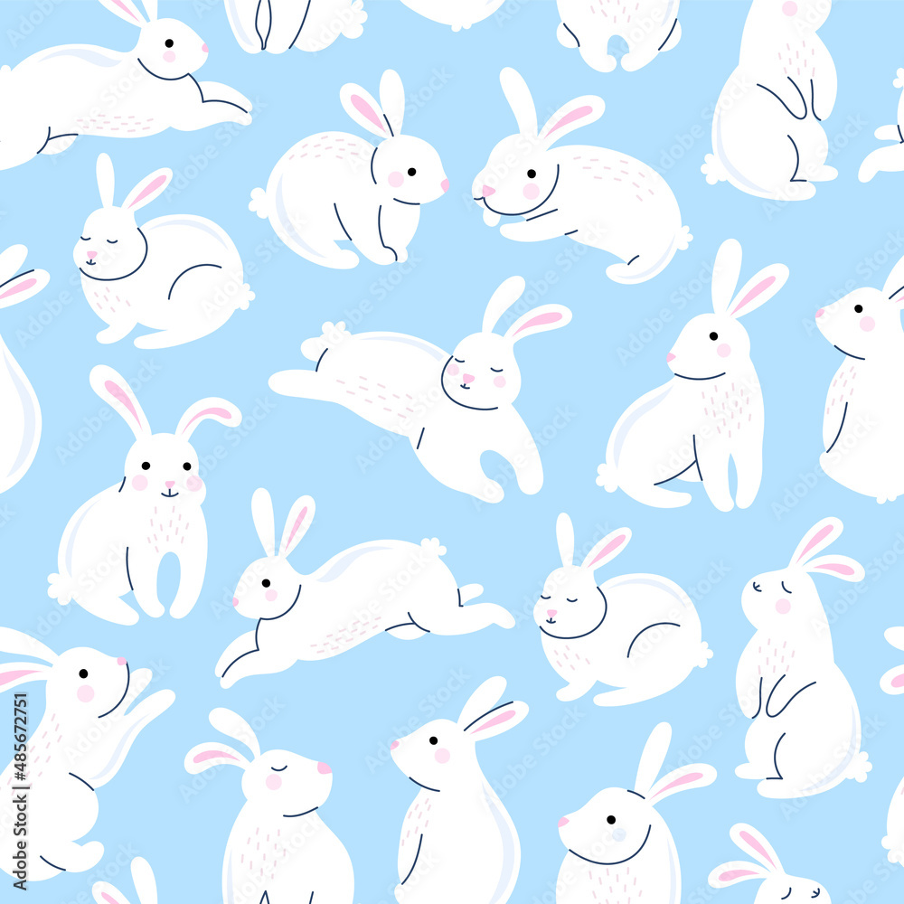 Fototapeta premium Rabbit seamless pattern. Simple bunny seamless background