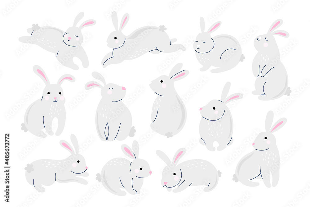 Obraz Wektor króliczek, linia ręcznie rysowane ładny króliczek. Królik doodle ilustracja