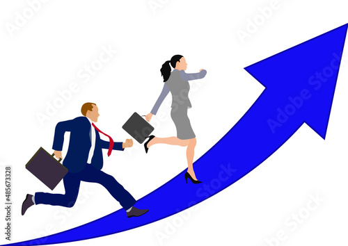 hacia la meta, mujer y hombre de negocios yendo hacia el objetivo.