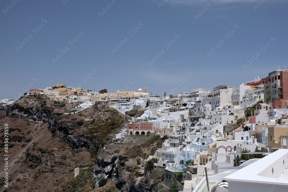 Beautiful view of an area of the picturesque village of Fira in Santorini Greece 