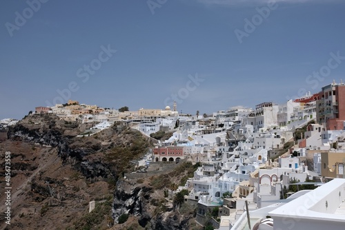 Beautiful view of an area of the picturesque village of Fira in Santorini Greece 