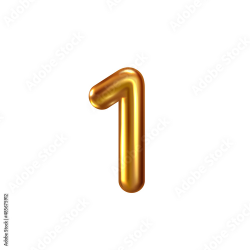 3d golden embossed number one on white background.