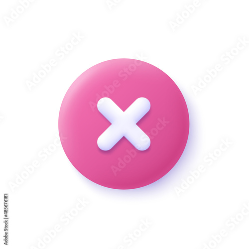 Close, delete button. Cross symbol. 3d vector icon. Cartoon minimal style.