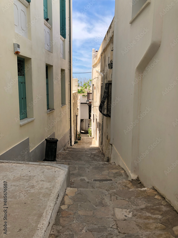 narrow street in Naxos Greece
