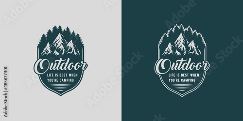 Mountain for camping and outdoor travel expedition. Rock emblem for camp outdoor adventure or hiking and climbing