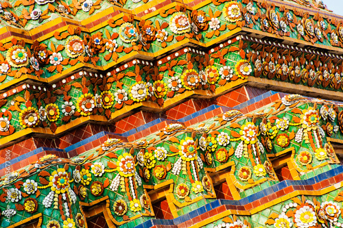 Ornate mosaic detail at Temple of the Reclining Buddha (Wat Pho), Bangkok, Thailand, Southeast Asia, Asia, Southeast Asia