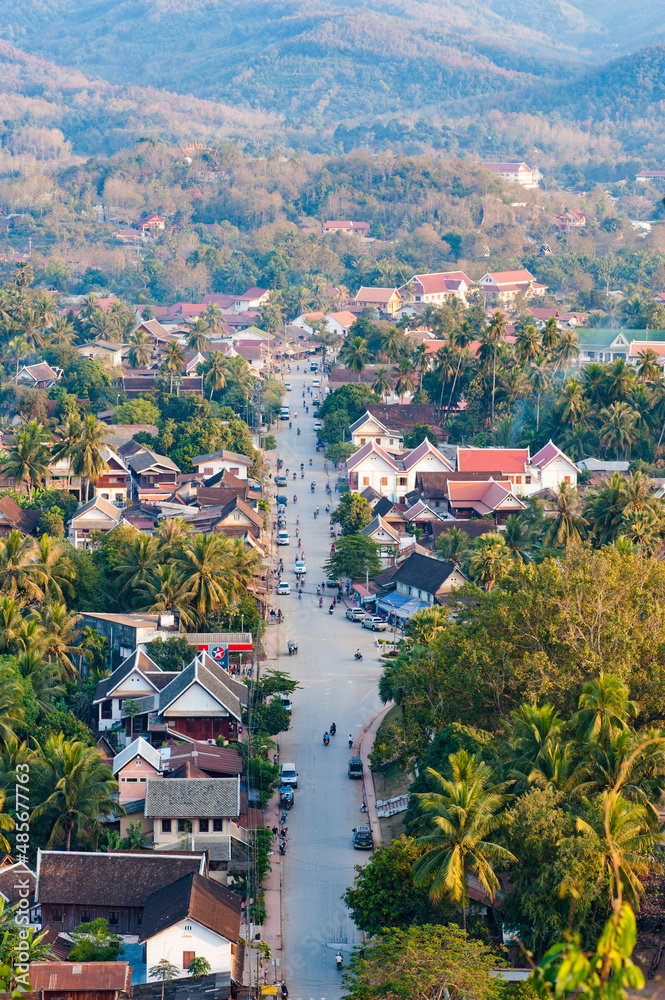 View over Luang Prabang from Wat Phousi Temple, Laos, Southeast Asia