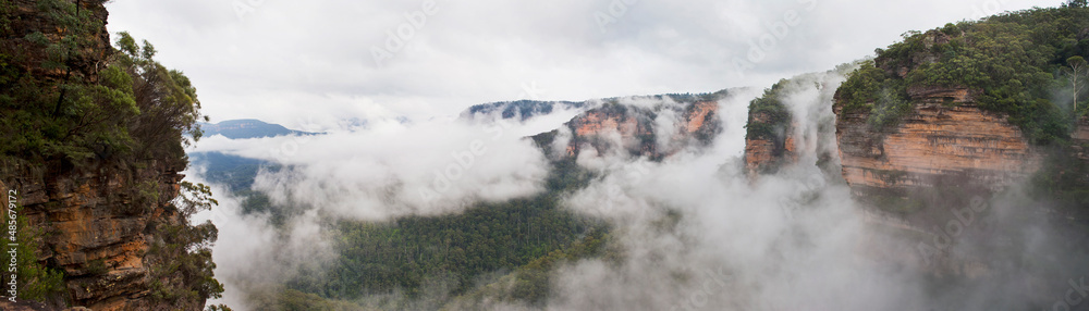 Panoramic Photo of Cloudy Blue Mountains Area, Australia
