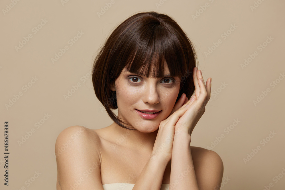 woman cosmetics attractive look posing clean skin isolated background woman cosmetics attractive look posing clean skin isolated background