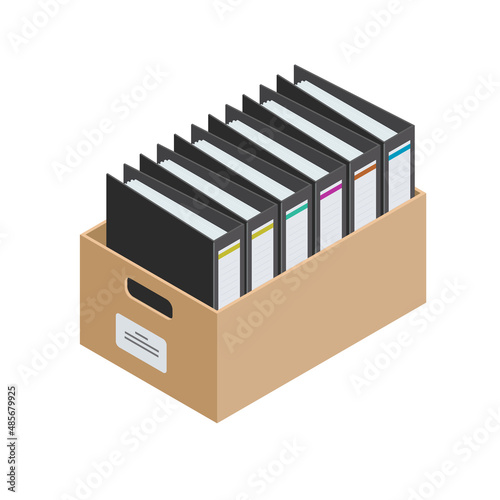 Archival cardboard box with documents isometric vector