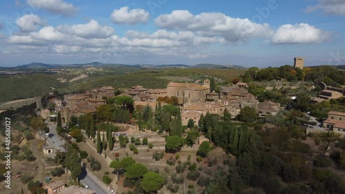 Wallpaper Mural Monticchiello aerial view in Val d'Orcia Tuscany, famous winding cypress road Torontodigital.ca